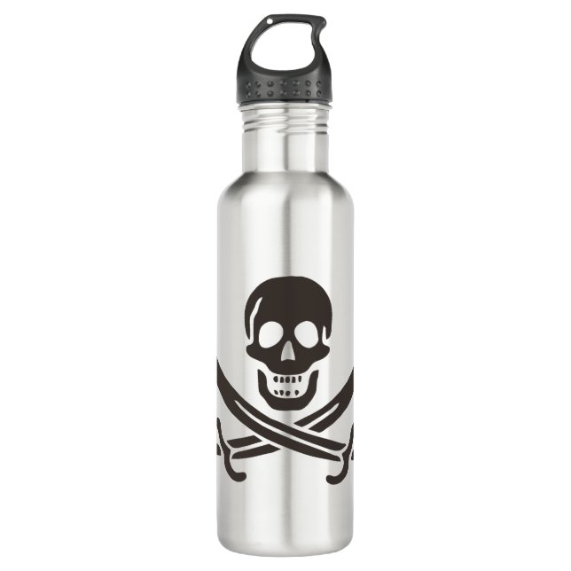 Obsidian Skull Swords Pirate flag of Calico Jack Stainless Steel Water Bottle (Front)