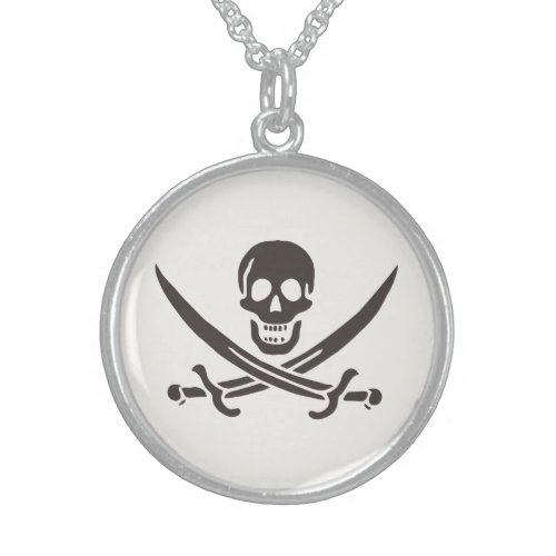 Obsidian Skull Swords Pirate flag of Calico Jack Sterling Silver Necklace