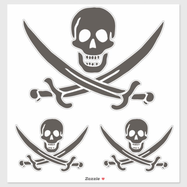 Obsidian Skull Swords Pirate flag of Calico Jack Sticker (Sheet)