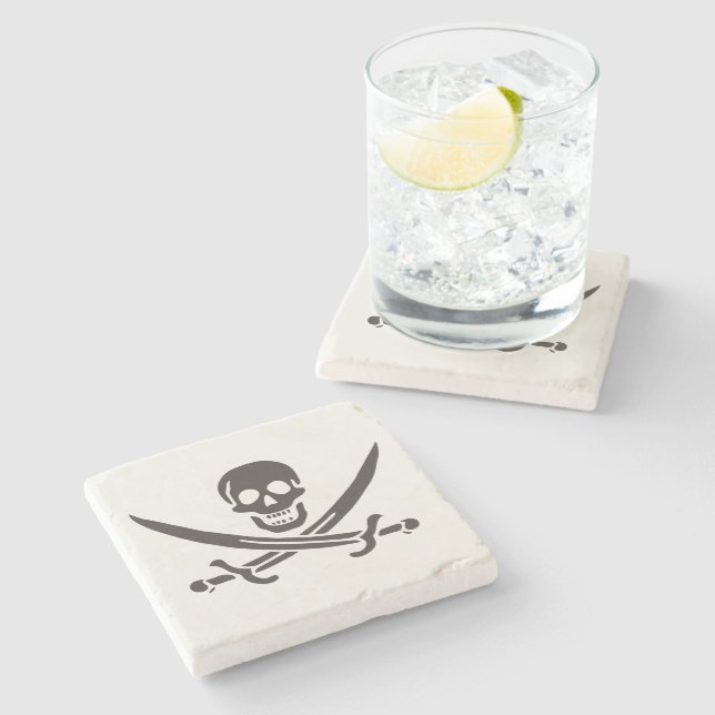 Obsidian Skull Swords Pirate flag of Calico Jack Stone Coaster (Side)