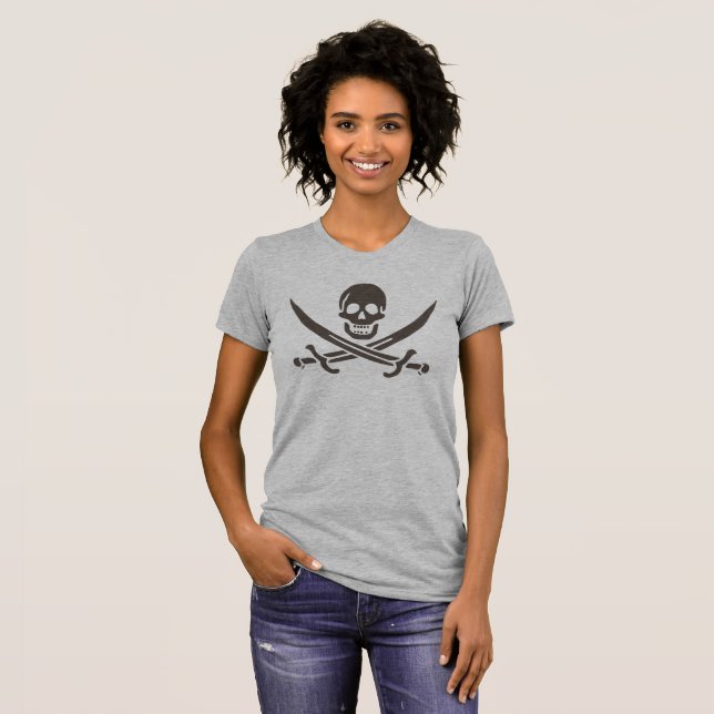 Obsidian Skull Swords Pirate flag of Calico Jack T-Shirt (Front Full)