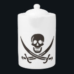 Obsidian Skull Swords Pirate flag of Calico Jack Teapot<br><div class="desc">A low growl rumbled across the waves, not from the storm brewing on the horizon, but from Captain Jack's throat. His dark eyes, usually gleaming with mischief, held a steely glint as he surveyed the approaching ship. The "Revenge, " his sloop, heeled slightly in the choppy water, its black hull...</div>