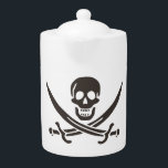 Obsidian Skull Swords Pirate flag of Calico Jack Teapot<br><div class="desc">A low growl rumbled across the waves, not from the storm brewing on the horizon, but from Captain Jack's throat. His dark eyes, usually gleaming with mischief, held a steely glint as he surveyed the approaching ship. The "Revenge, " his sloop, heeled slightly in the choppy water, its black hull...</div>