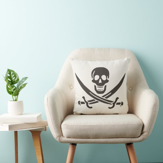 Obsidian Skull Swords Pirate flag of Calico Jack Throw Pillow (Chair)
