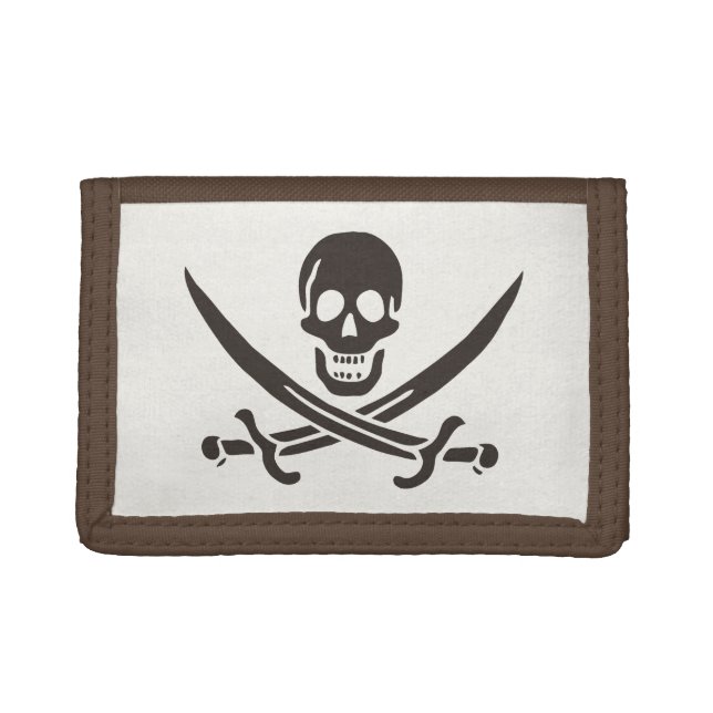 Obsidian Skull Swords Pirate flag of Calico Jack Trifold Wallet (Front)