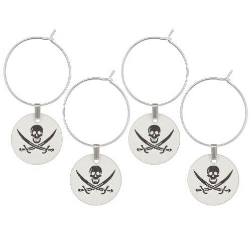 Obsidian Skull Swords Pirate flag of Calico Jack Wine Charm