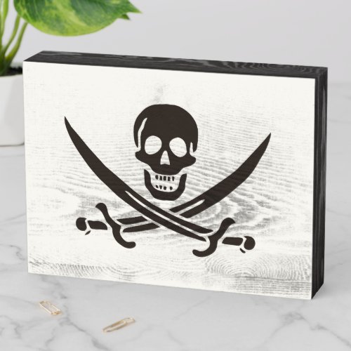 Obsidian Skull Swords Pirate flag of Calico Jack Wooden Box Sign