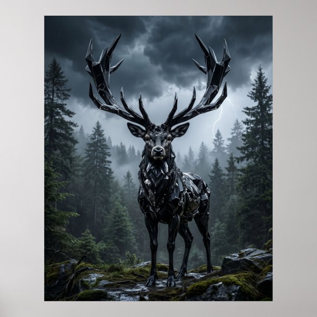 Obsidian Stag Storm Forest Poster (Front)