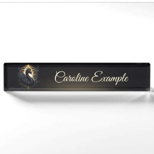 Obsidian Swan of Silent Grace – Dark Fantasy Desk Name Plate