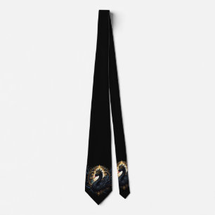 Obsidian Swan of Silent Grace – Dark Fantasy  Neck Tie