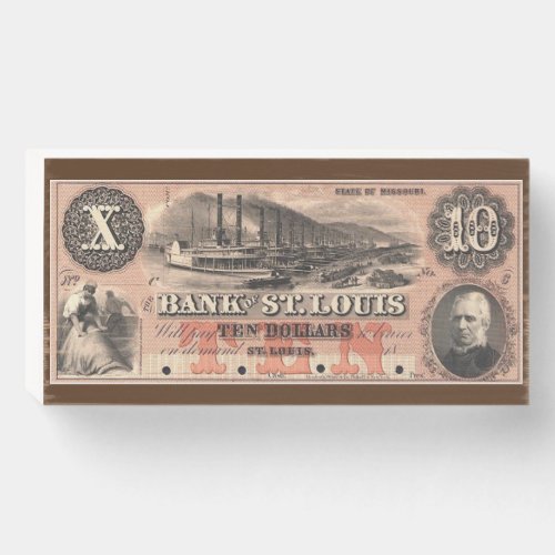 Obsolete Currency Bank of St Louis Wooden Box Sign