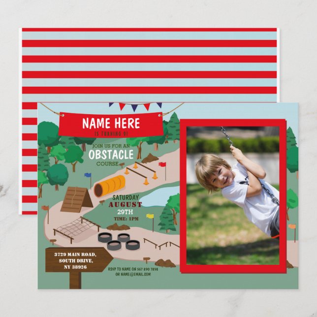Obstacle Course Birthday Boys Photo Adventure Park Invitation (Front/Back)