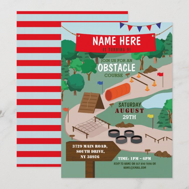 Obstacle Course Birthday Party Adventure Park Invitation (Front/Back)