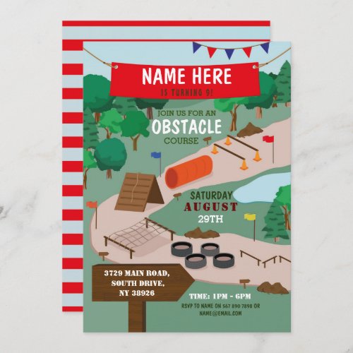 Obstacle Course Birthday Party Adventure Park Invitation