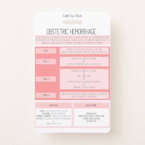 Obstetric Hemorrhage Reference Nurse Badge