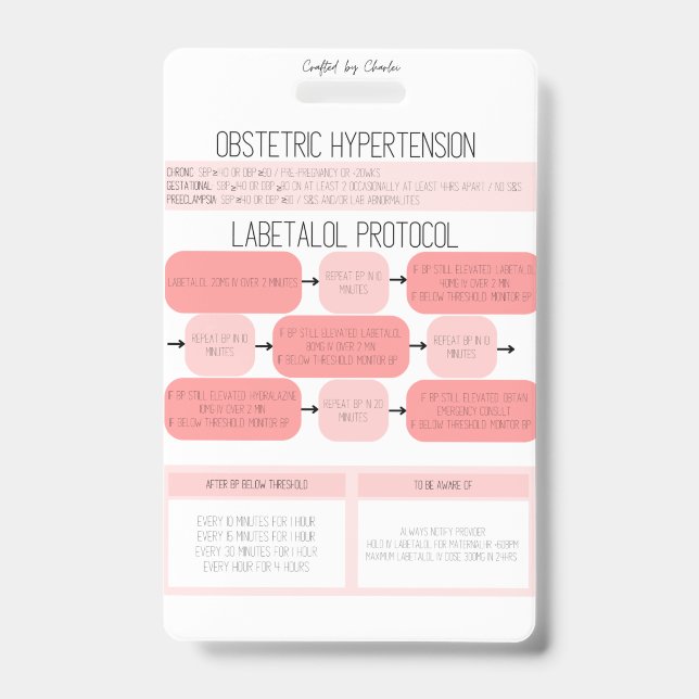 Obstetric Hypertension Nurse Reference Badge (Front)