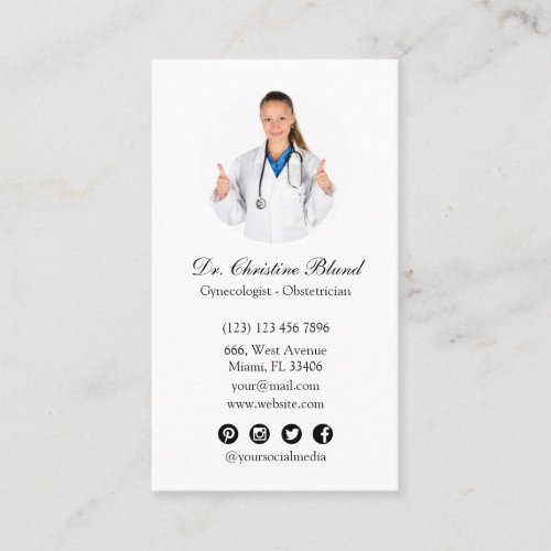 Obstetrician Gynecologist obgyn social media photo Business Card