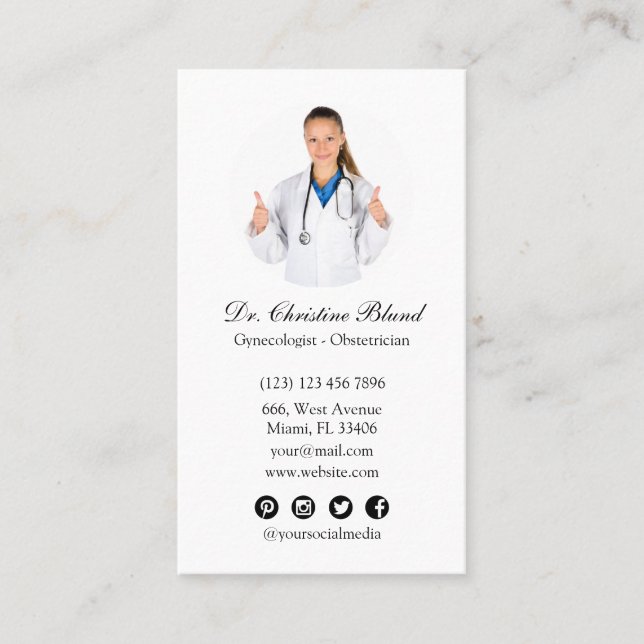 Obstetrician Gynecologist obgyn social media photo Business Card (Front)