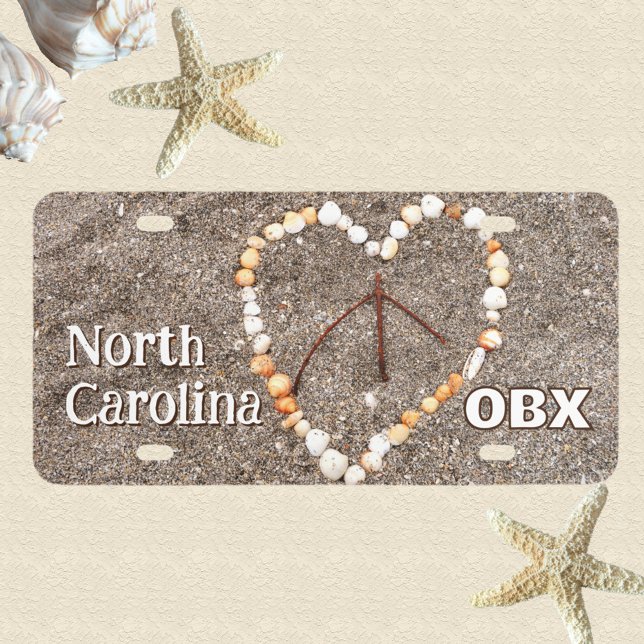 OBX Beach North Carolina Seashell Heart Peace Sign License Plate (Creator Uploaded)
