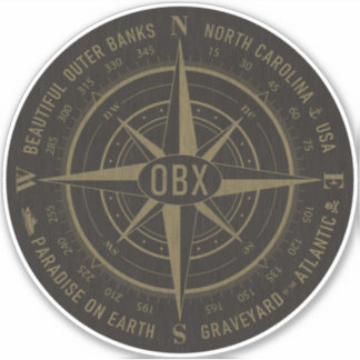 OBX Compass Outer Banks Vintage Gold Black Sticker