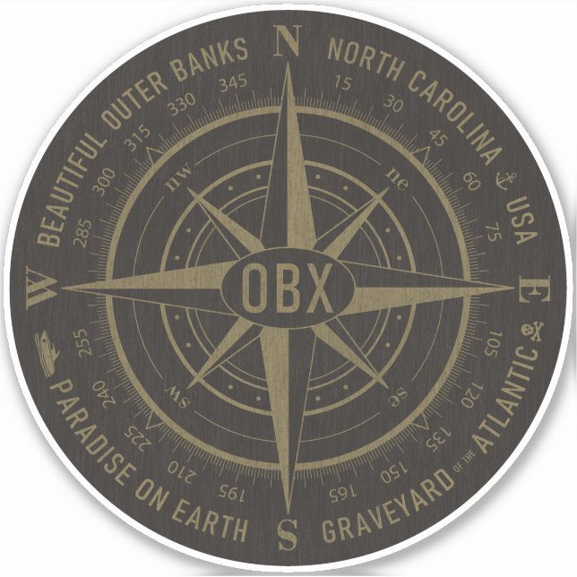 OBX Compass Outer Banks Vintage Gold Black Sticker (Front)