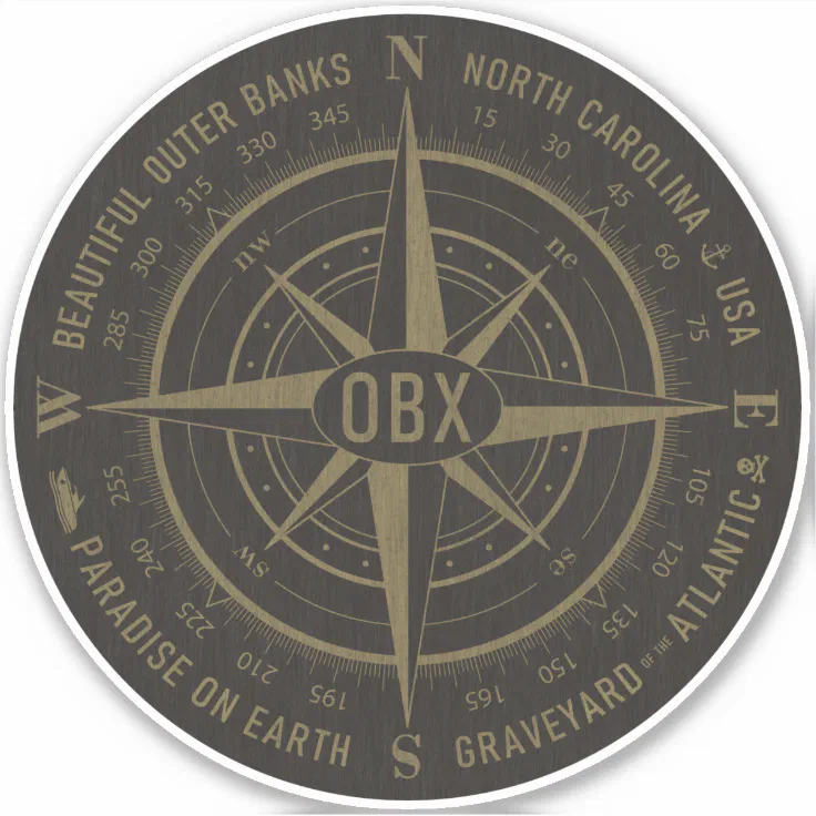 OBX Compass Outer Banks Vintage Gold Black Sticker Zazzle