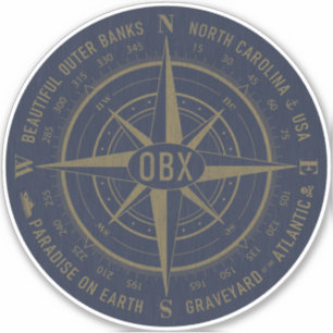 OBX Compass Outer Banks Vintage Gold Navy Blue Sticker