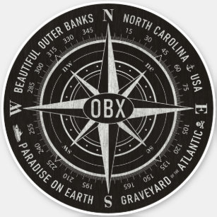 OBX Compass Outer Banks Vintage Shell White Black Sticker