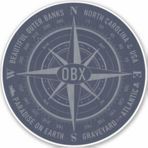 OBX Compass Outer Banks Vintage Silver Navy Blue Sticker
