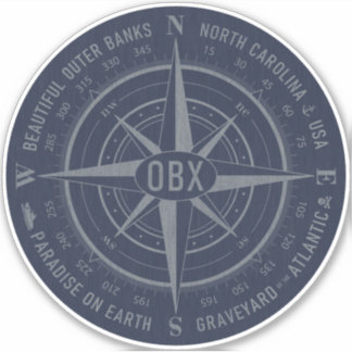 OBX Compass Outer Banks Vintage Silver Navy Blue Sticker