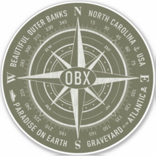 OBX Compass Outer Banks Vintage White Army Green Sticker