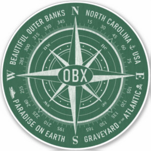 OBX Compass Outer Banks Vintage White Dark Green Sticker