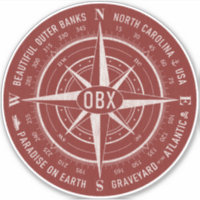 OBX Compass Outer Banks Vintage White Dark Red