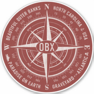 OBX Compass Outer Banks Vintage White Dark Red Sticker
