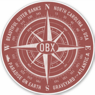 OBX Compass Outer Banks Vintage White Dark Red Sticker