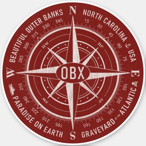 OBX Compass Outer Banks Vintage White Dark Red Sticker
