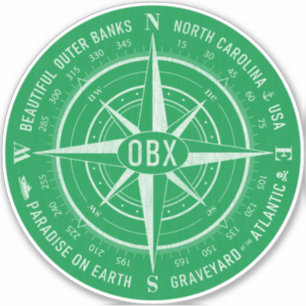 OBX Compass Outer Banks Vintage White Green Sticker