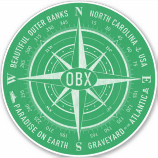 OBX Compass Outer Banks Vintage White Green Sticker
