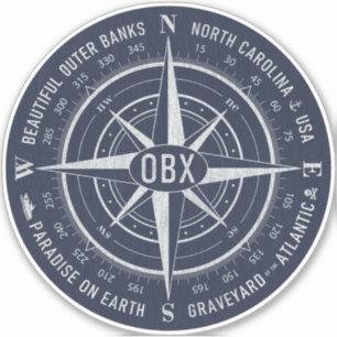 OBX Compass Outer Banks Vintage White Navy Blue Sticker