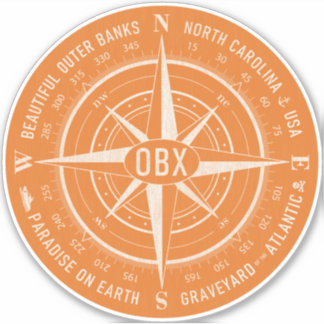 OBX Compass Outer Banks Vintage White Orange Sticker