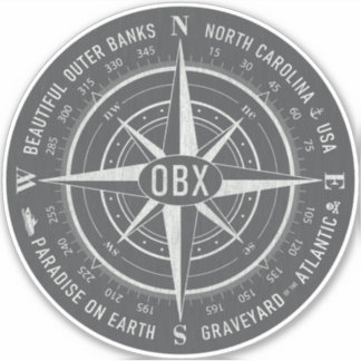 OBX Compass Outer Banks Vintage White Pewter Sticker