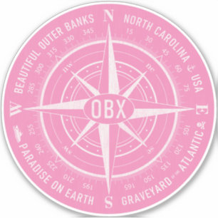 OBX Compass Outer Banks Vintage White Pink Sticker