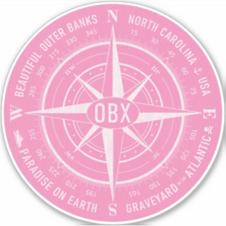 OBX Compass Outer Banks Vintage White Pink Sticker