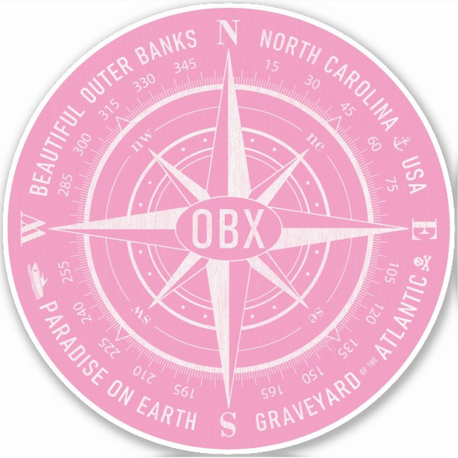 OBX Compass Outer Banks Vintage White Pink Sticker (Front)