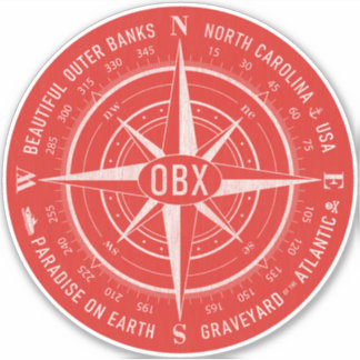 OBX Compass Outer Banks Vintage White Red Sticker