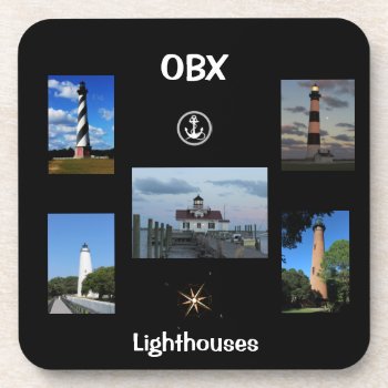 Obx Lighthouse Beverage Coaster by forgetmenotphotos at Zazzle