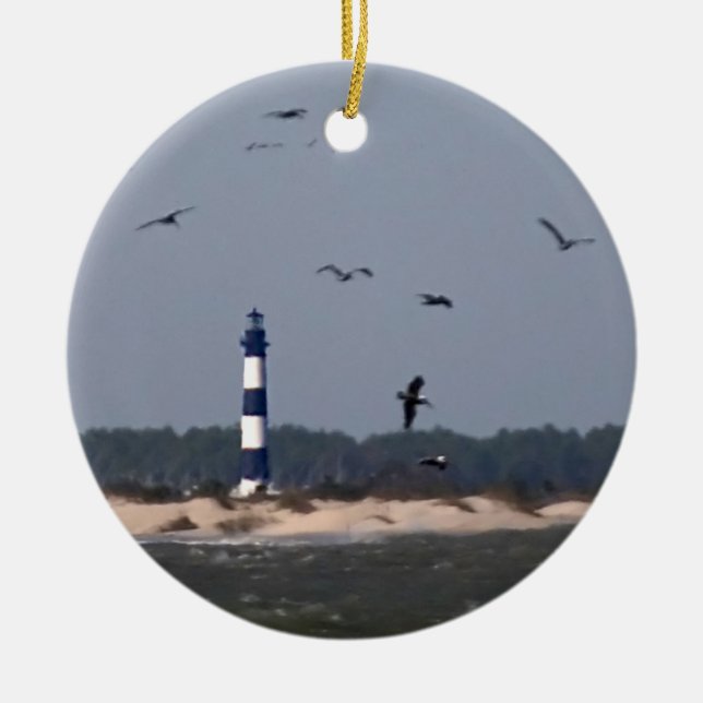OBX Lighthouse Ceramic Ornament (Front)