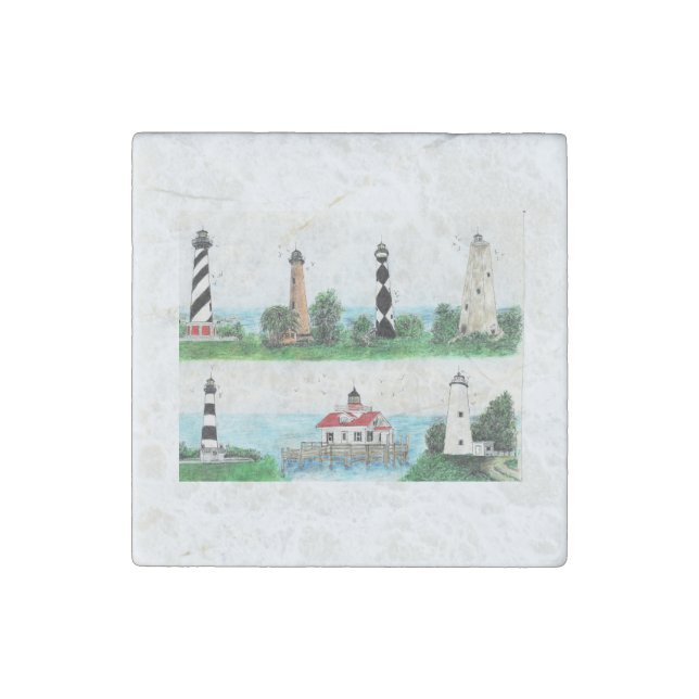 OBX MAGNET WITH 7 LIGHTHOUSES ON MARBLE BASE (Front)
