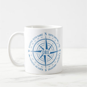 OBX Nautical Compass Outer Banks Blue Vintage Coffee Mug
