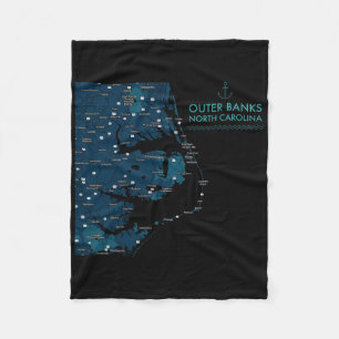 Obx Nc Outer Banks Map Duck Corolla Beach Vacation Fleece Blanket